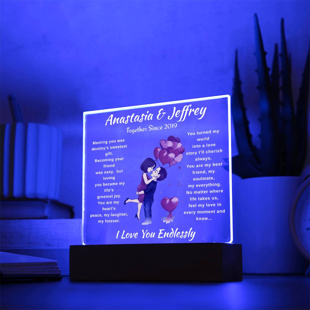 Personalized Couple's Acrylic Plaque with 7-Color LED Base | Romantic Anniversary & Birthday Gift Keepsake
