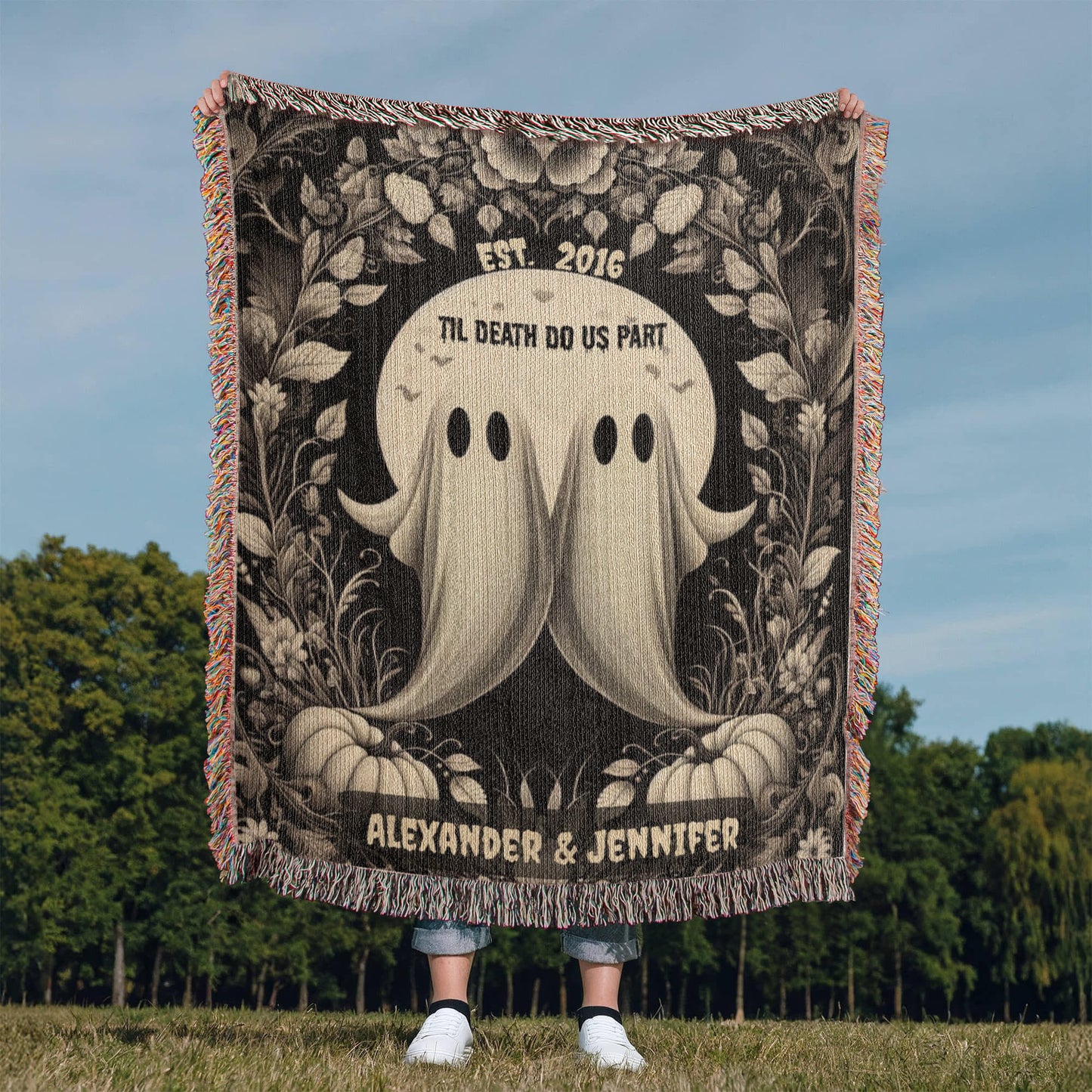Til Death Do Us Part Spooky Ghost Couple Woven Blanket – Cute Personalized Wedding Gift