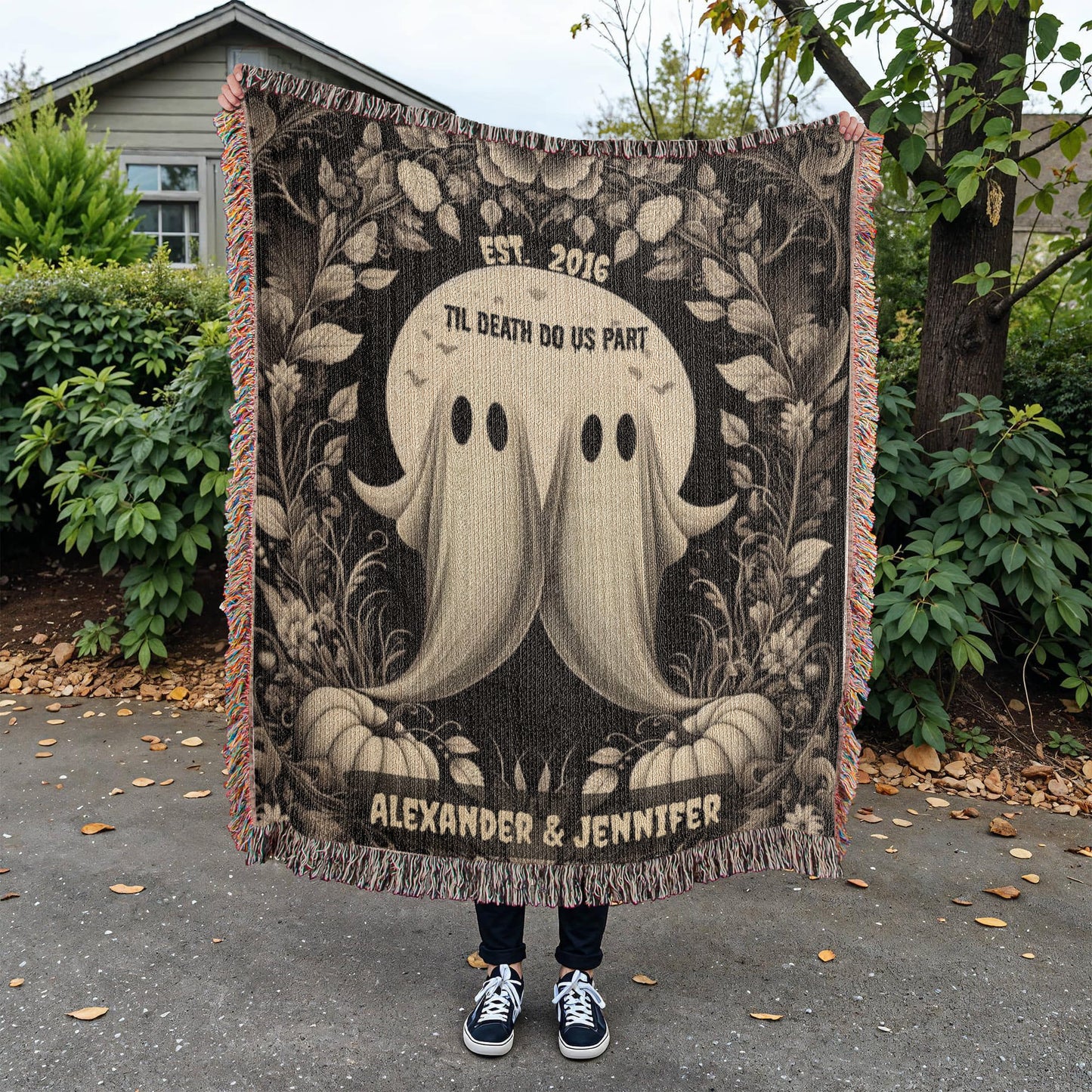 Til Death Do Us Part Spooky Ghost Couple Woven Blanket – Cute Personalized Wedding Gift