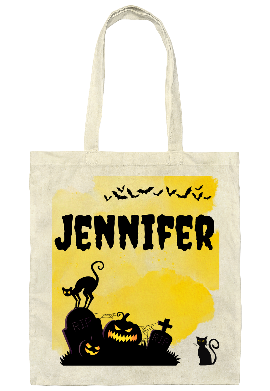 Personalized Halloween Tote Bag – Custom Name Trick or Treat Bag – 6 Spooky Designs