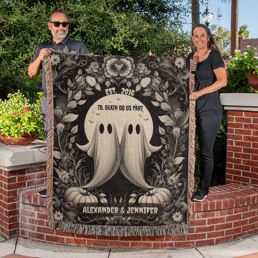 Til Death Do Us Part Spooky Ghost Couple Woven Blanket – Cute Personalized Wedding Gift