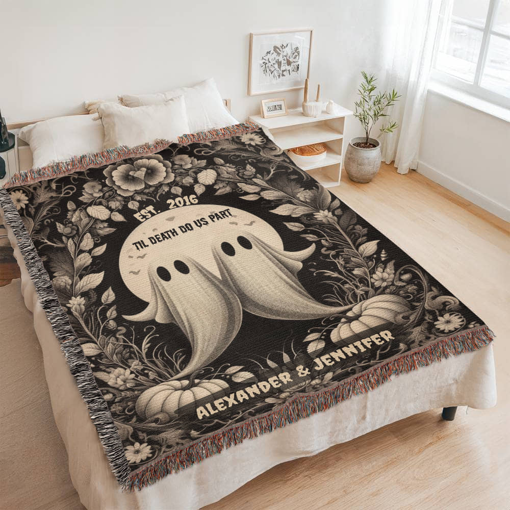 Til Death Do Us Part Spooky Ghost Couple Woven Blanket – Cute Personalized Wedding Gift