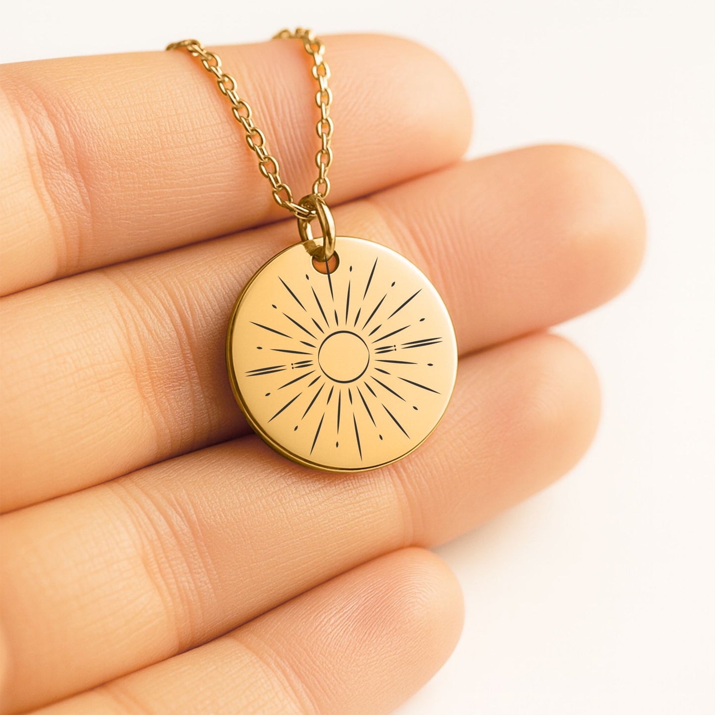 Personalized Graduation Jewelry Gift for Her - Sunray Engraved Gold Necklace with Inspiring Message Card, Custom Back Engraving