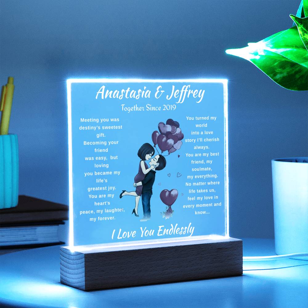 Personalized Couple's Acrylic Plaque with 7-Color LED Base | Romantic Anniversary & Birthday Gift Keepsake