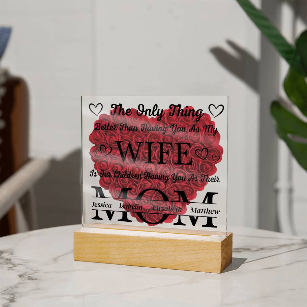 Personalized Gift for Wife from Husband – Custom Acrylic Plaque with Children’s Names – Romantic Gift Mother’s Day Gift for Wife, Anniversary Gift