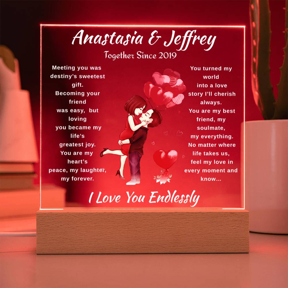 Personalized Couple's Acrylic Plaque with 7-Color LED Base | Romantic Anniversary & Birthday Gift Keepsake