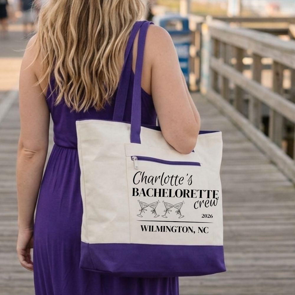 Personalized Bachelorette & Bride Zippered Tote