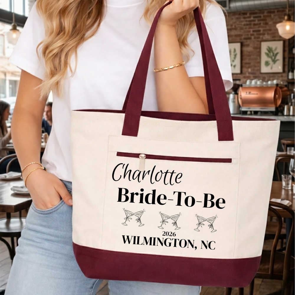 Personalized Bachelorette & Bride Zippered Tote