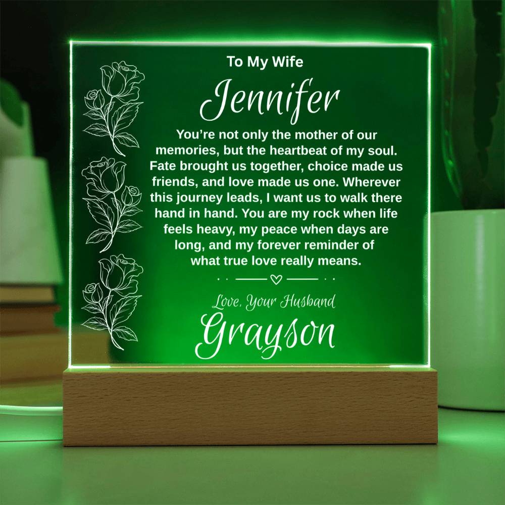 Personalized "To My Wife" Acrylic Plaque with 7-Color LED Base | Romantic Anniversary & Birthday Gift Keepsake