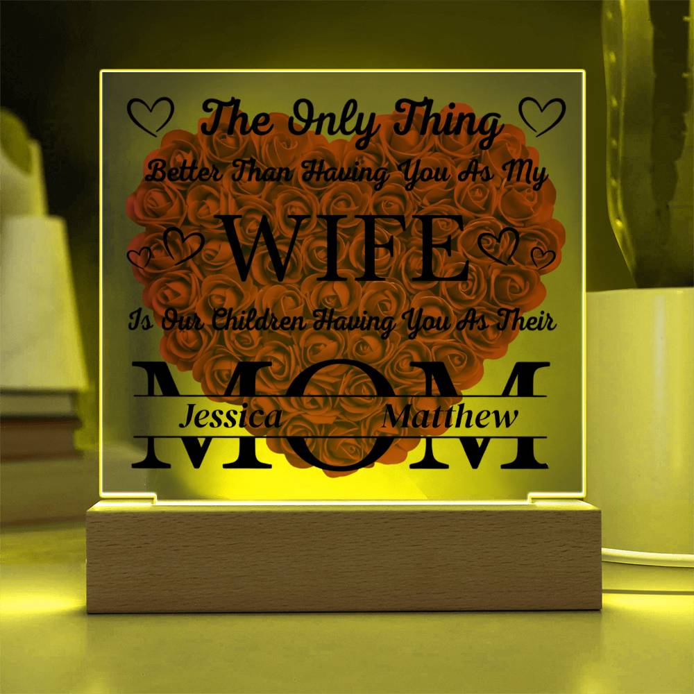 Personalized Gift for Wife from Husband – Custom Acrylic Plaque with Children’s Names – Romantic Gift Mother’s Day Gift for Wife, Anniversary Gift