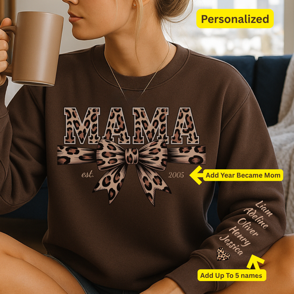 Personalized Leopard MAMA Bow Sweatshirt