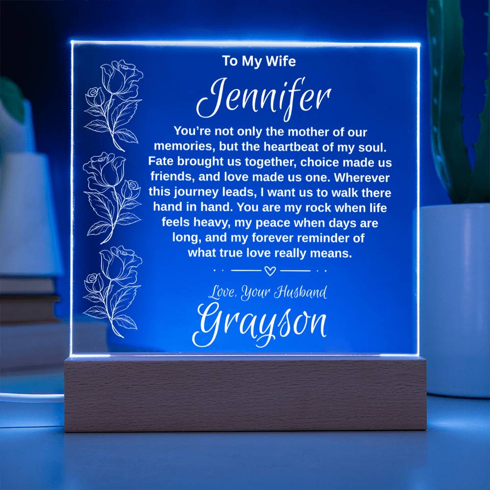 Personalized "To My Wife" Acrylic Plaque with 7-Color LED Base | Romantic Anniversary & Birthday Gift Keepsake