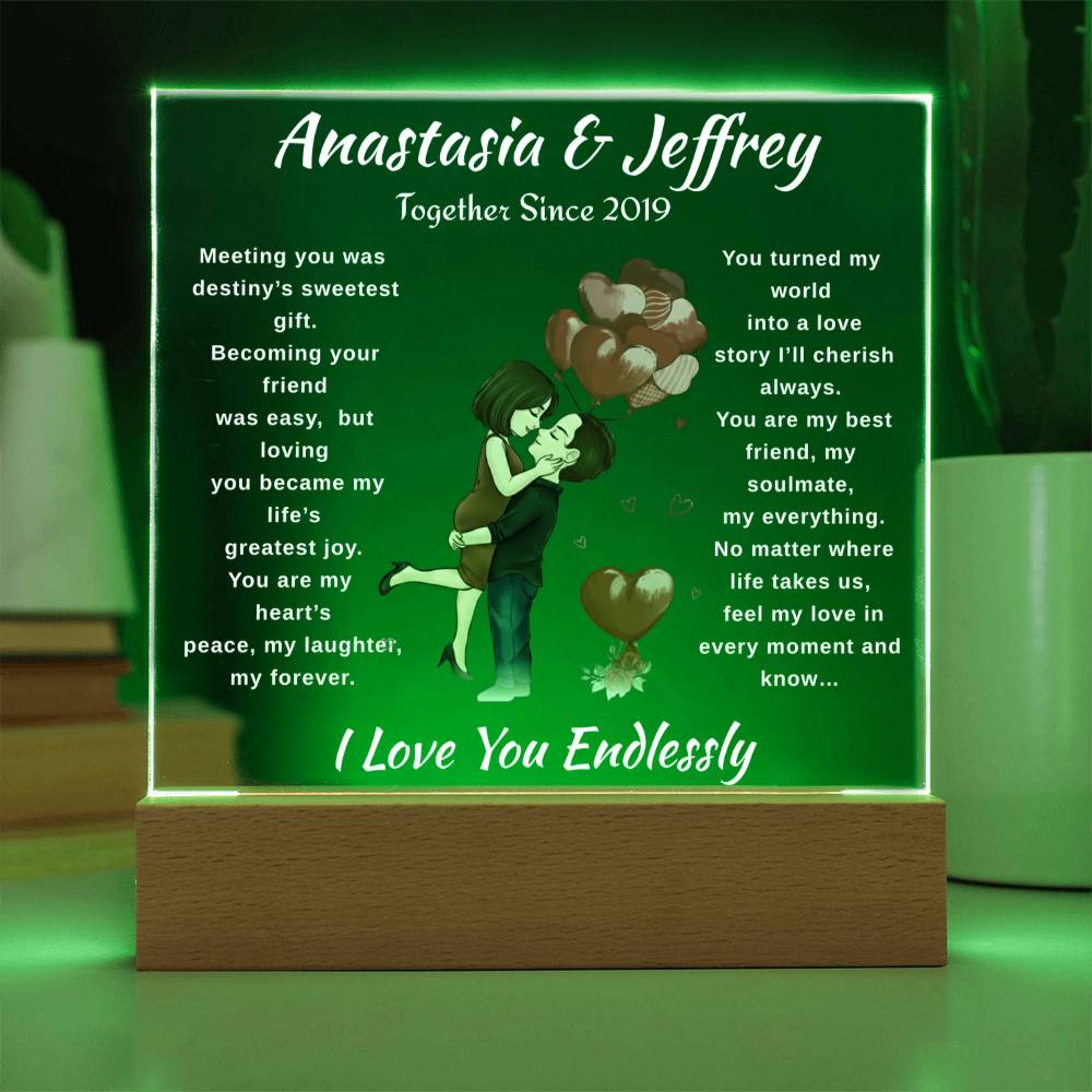 Personalized Couple's Acrylic Plaque with 7-Color LED Base | Romantic Anniversary & Birthday Gift Keepsake