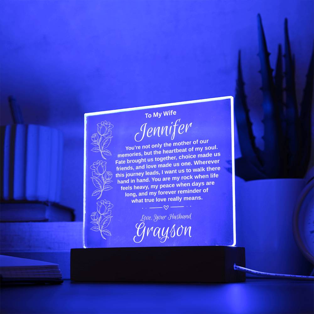 Personalized "To My Wife" Acrylic Plaque with 7-Color LED Base | Romantic Anniversary & Birthday Gift Keepsake