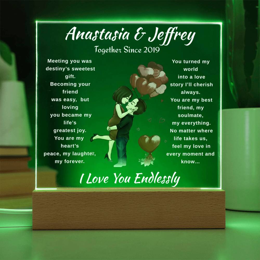 Personalized Couple's Acrylic Plaque with 7-Color LED Base | Romantic Anniversary & Birthday Gift Keepsake