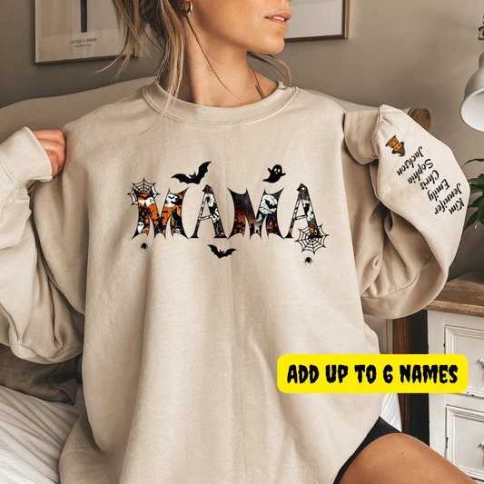 Personalized Halloween MAMA Sweatshirt with Kids' Names – Custom Fall Family Gift