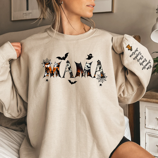 Personalized Halloween MAMA Sweatshirt with Kids' Names – Custom Fall Family Gift