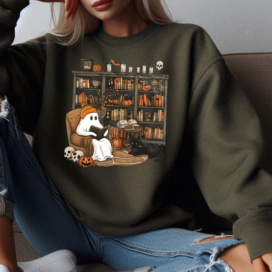 Retro Ghost Reading Books Halloween T-Shirt | Sweatshirt | Hoodie