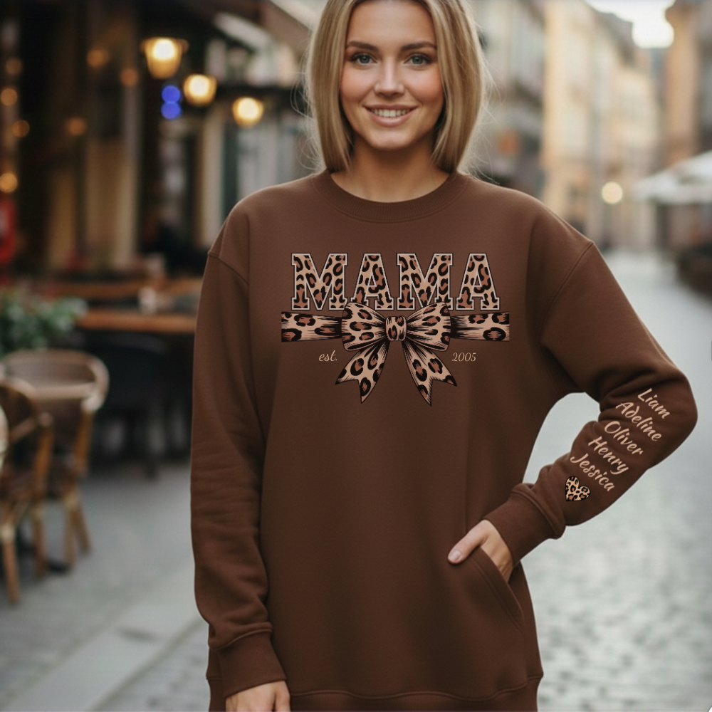 Personalized Leopard MAMA Bow Sweatshirt