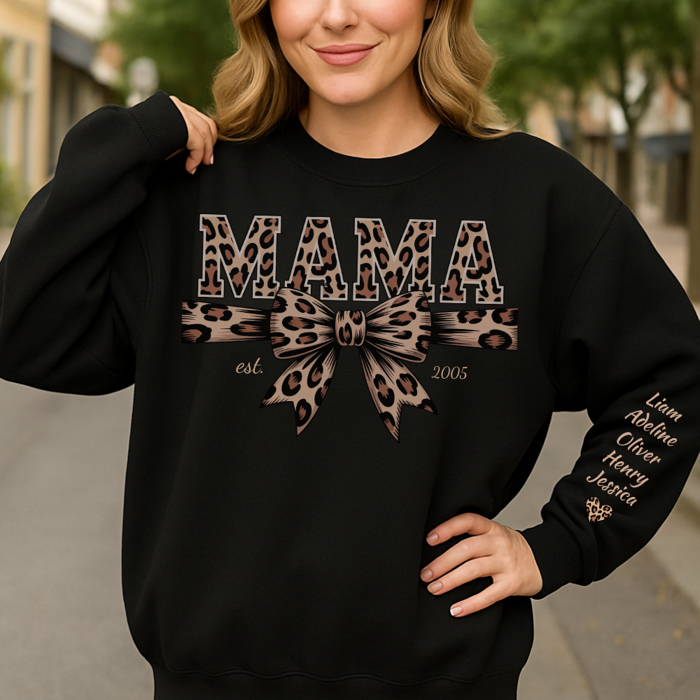 Personalized Leopard MAMA Bow Sweatshirt