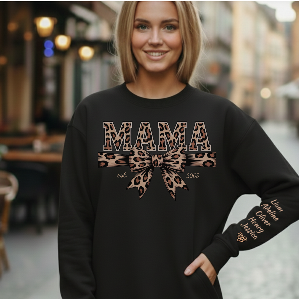 Personalized Leopard MAMA Bow Sweatshirt