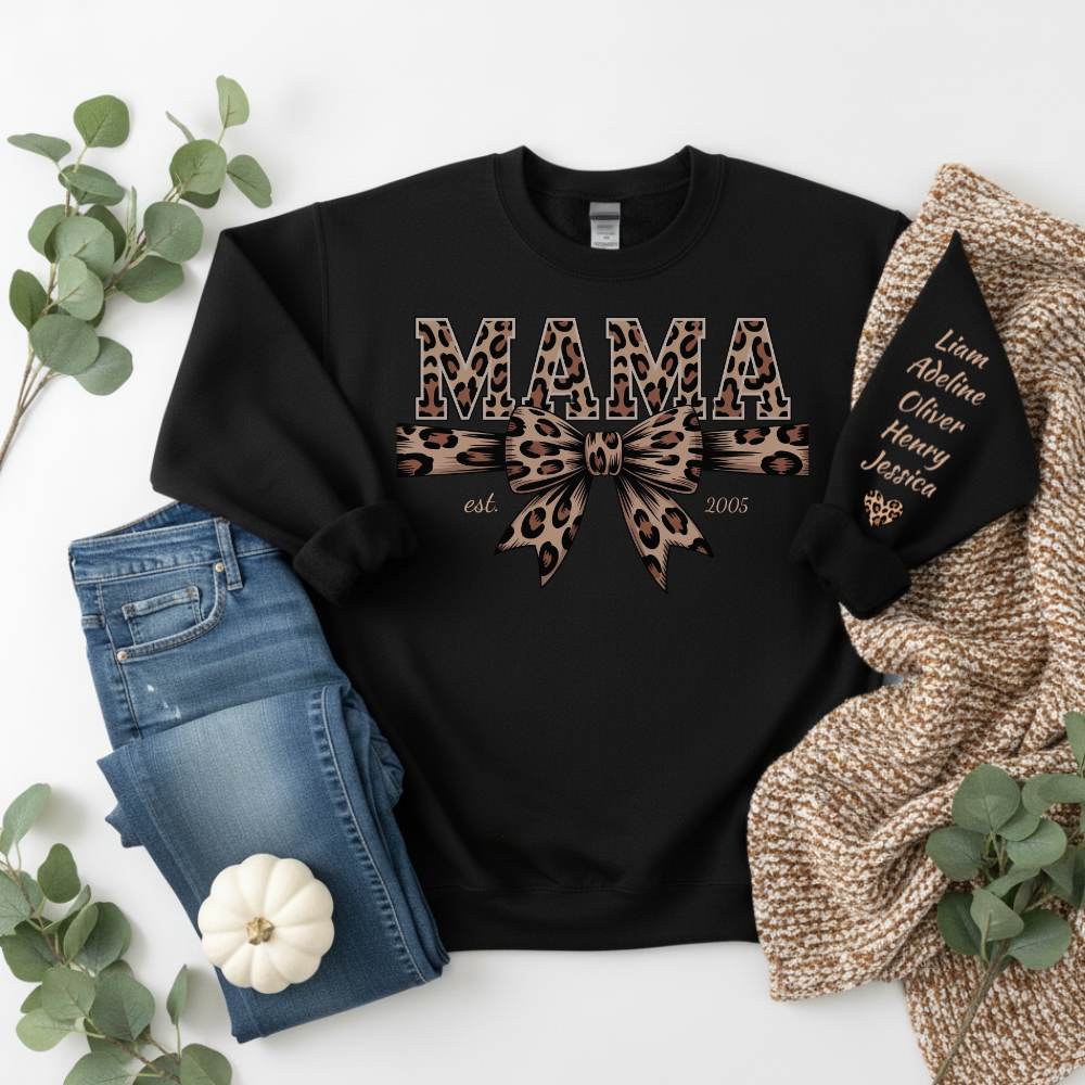 Personalized Leopard MAMA Bow Sweatshirt