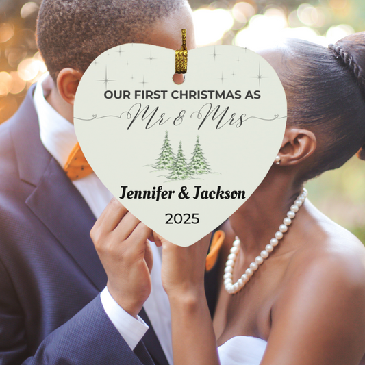 Personalized Mr. & Mrs. Ornament – Our First Christmas Wedding Gift, Bridal Shower or Housewarming Keepsake