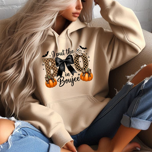 I Put the Boo in Boujee” Halloween Sweatshirt | Hoodie – Boujee Ghost Graphic – Spooky Chic