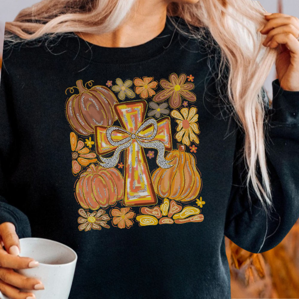 Fall Festival Cross Faith Sweatshirt & Hoodie – Christian Autumn Pullover | Seasonal Worship ApparelSweatshirt | Hoodie