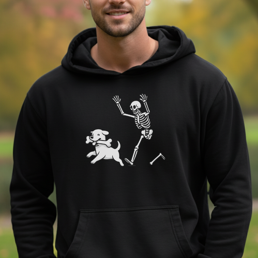 Funny Halloween Skeleton Dog Sweatshirt / Hoodie – Spooky Pup Bones Graphic Pullover