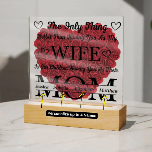 Personalized Gift for Wife from Husband – Custom Acrylic Plaque with Children’s Names – Romantic Gift Mother’s Day Gift for Wife, Anniversary Gift