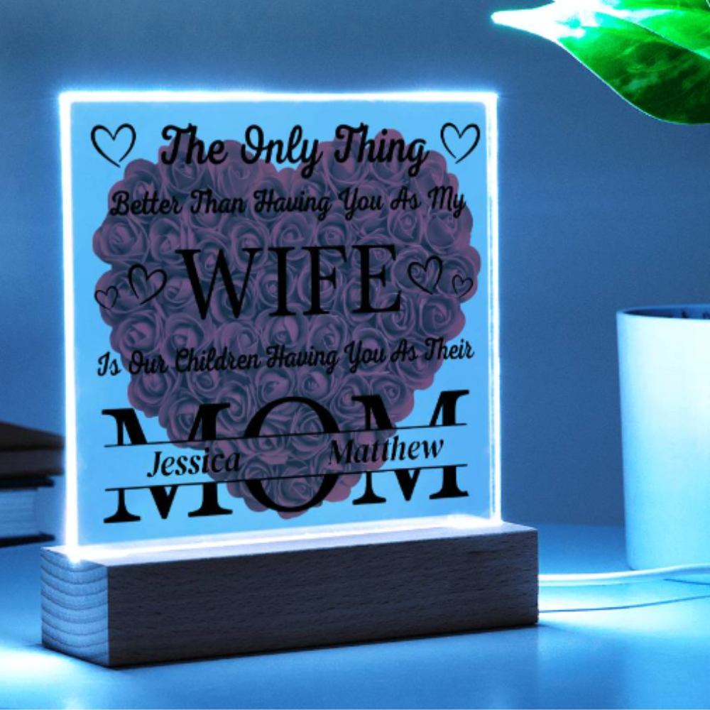 Personalized Gift for Wife from Husband – Custom Acrylic Plaque with Children’s Names – Romantic Gift Mother’s Day Gift for Wife, Anniversary Gift
