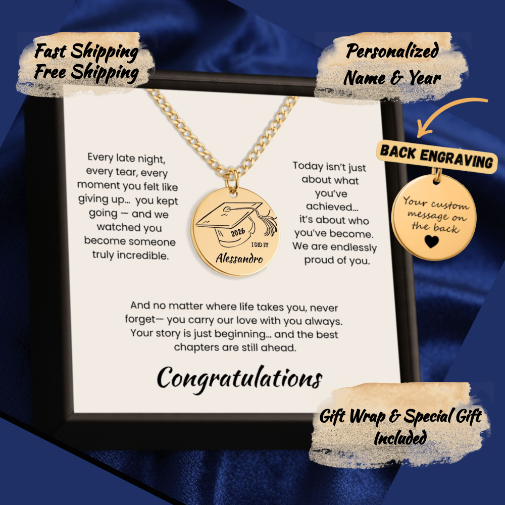 Personalized Graduation Necklace | Custom Name Coin Pendant | Engraved Grad Gift for Daughter, Son, Senior | High School & College Keepsake Jewelry