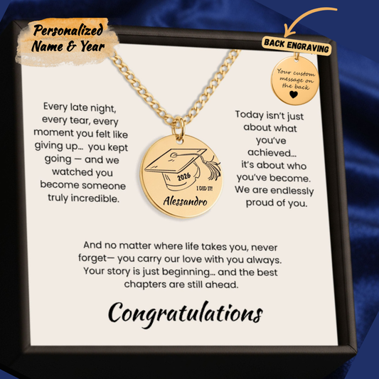 Personalized Graduation Necklace | Custom Name Coin Pendant | Engraved Grad Gift for Daughter, Son, Senior | High School & College Keepsake Jewelry