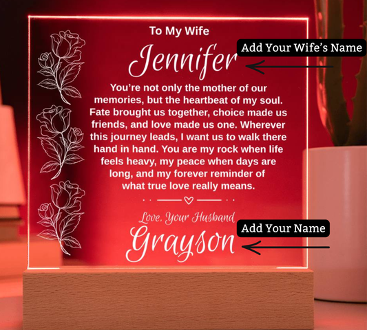 Personalized "To My Wife" Acrylic Plaque with 7-Color LED Base | Romantic Anniversary & Birthday Gift Keepsake