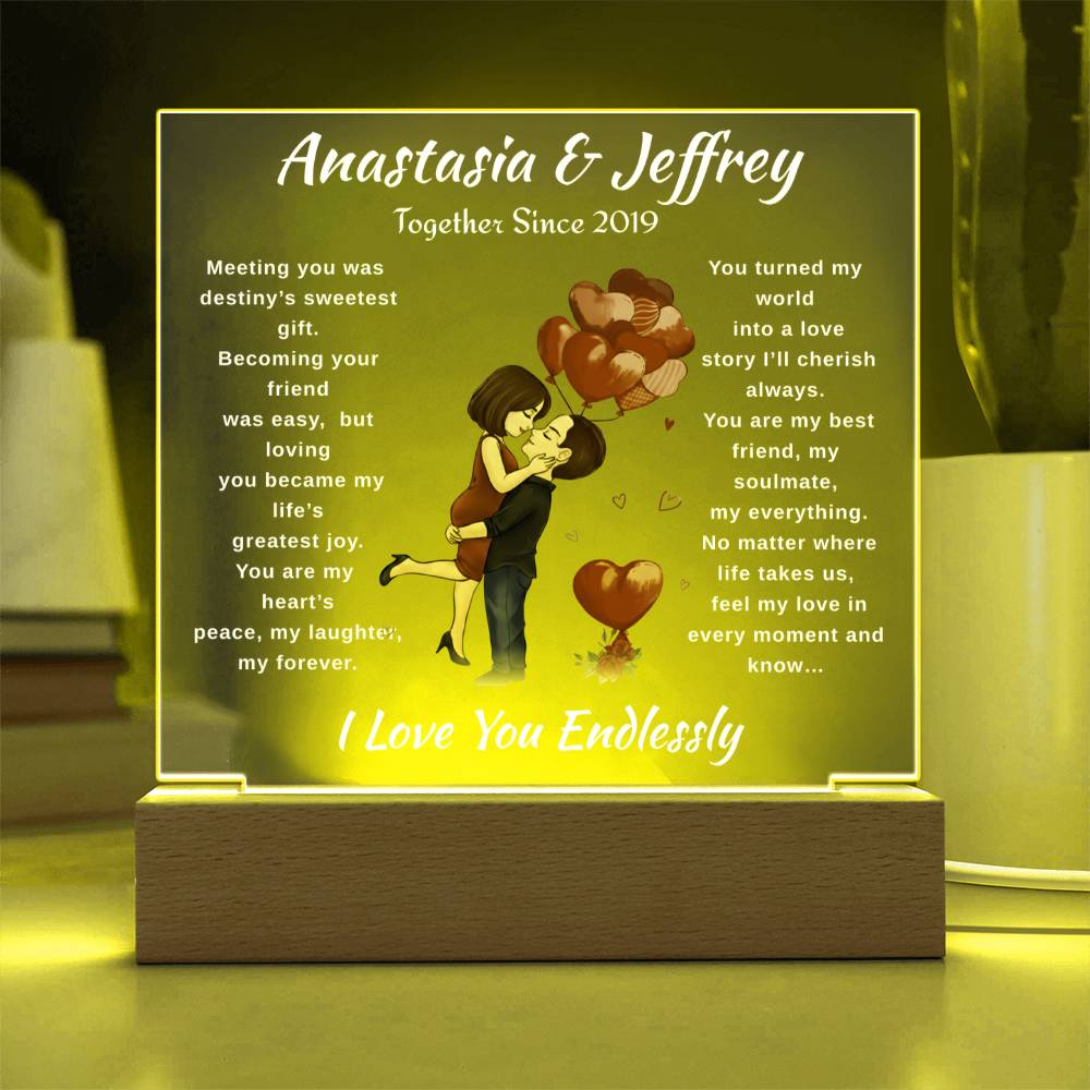 Personalized Couple's Acrylic Plaque with 7-Color LED Base | Romantic Anniversary & Birthday Gift Keepsake