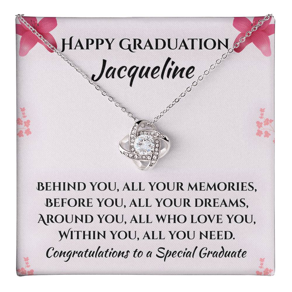 Personalized Graduation Necklace Gift for Her – Custom Name Jewelry, Daughter Graduation Gift 2026, White Gold or Gold Finish, Lighted Box Optionove Knot Necklace (Yellow & White Gold Variants)