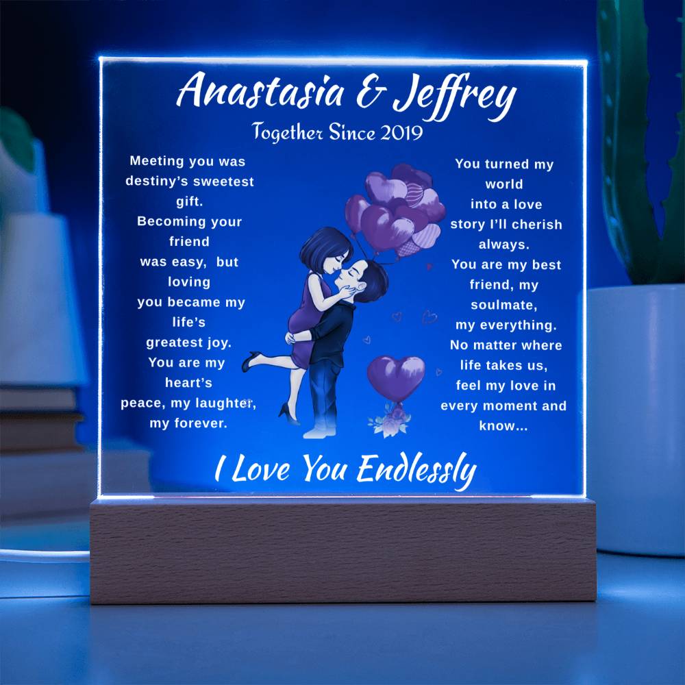 Personalized Couple's Acrylic Plaque with 7-Color LED Base | Romantic Anniversary & Birthday Gift Keepsake
