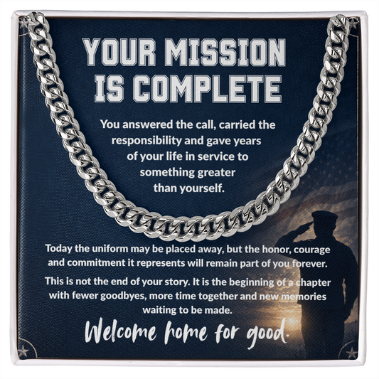 Military Retirement Necklace – Your Mission Is Complete, Welcome Home for Good
