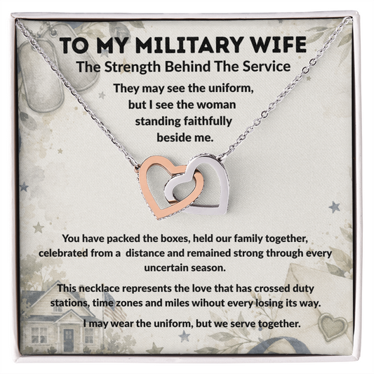 To My Military Wife Necklace – The Strength Behind the Service Love Knot Gift