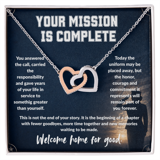 Military Retirement Necklace For Her – Your Mission Is Complete, Welcome Home for Good Gift