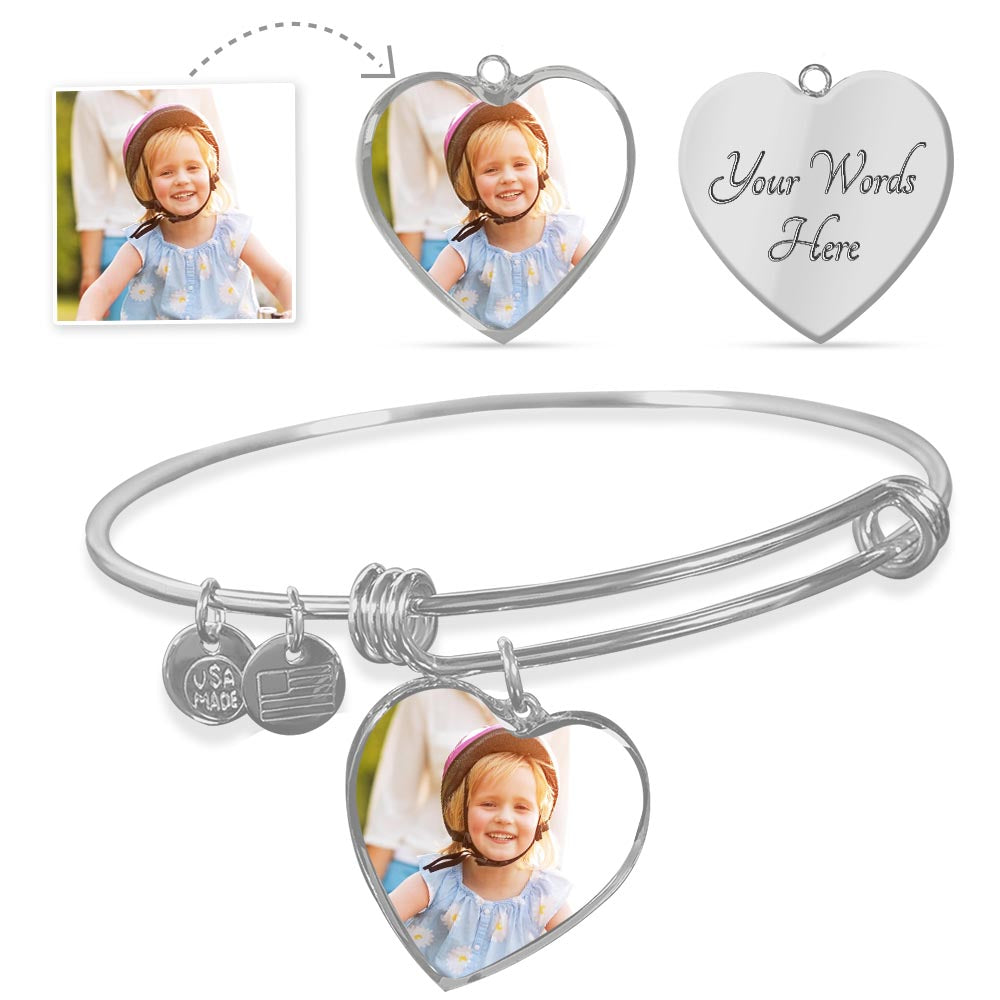 Heart Bangle Bracelet Personalized With Picture And Your Words