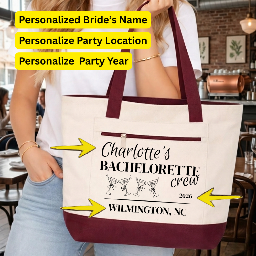Personalized Bachelorette & Bride Zippered Tote