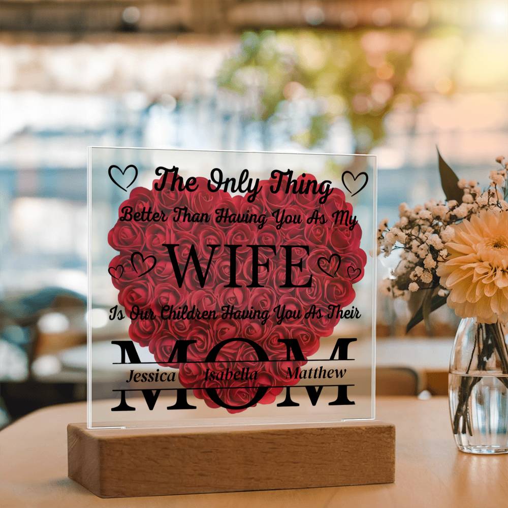Personalized Gift for Wife from Husband – Custom Acrylic Plaque with Children’s Names – Romantic Gift Mother’s Day Gift for Wife, Anniversary Gift