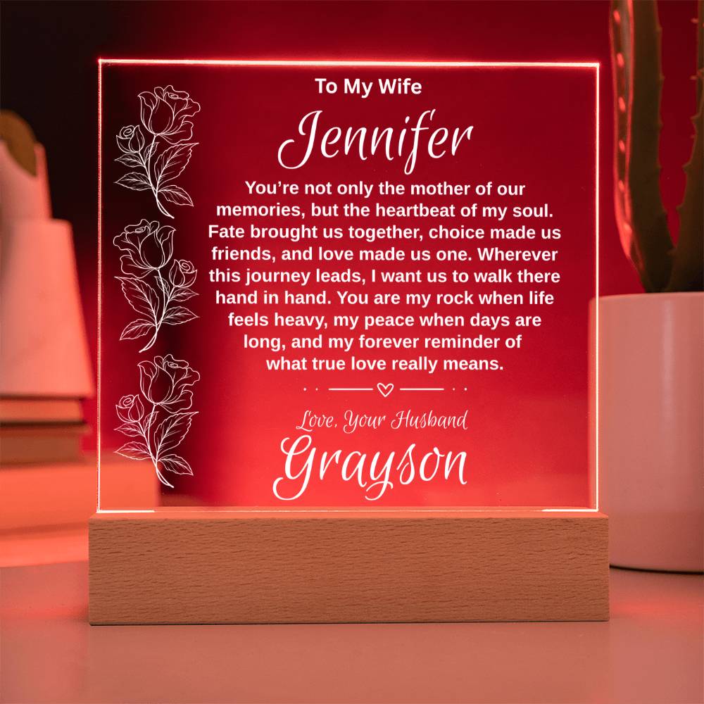 Personalized "To My Wife" Acrylic Plaque with 7-Color LED Base | Romantic Anniversary & Birthday Gift Keepsake