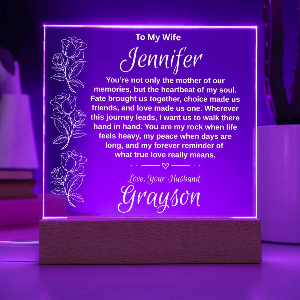 Personalized "To My Wife" Acrylic Plaque with 7-Color LED Base | Romantic Anniversary & Birthday Gift Keepsake
