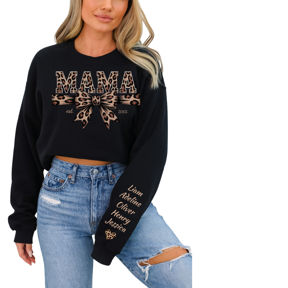 Personalized Leopard MAMA Bow Sweatshirt