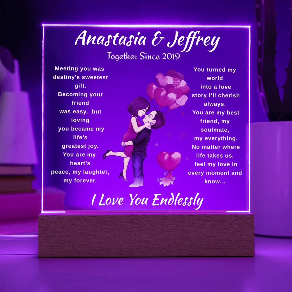 Personalized Couple's Acrylic Plaque with 7-Color LED Base | Romantic Anniversary & Birthday Gift Keepsake