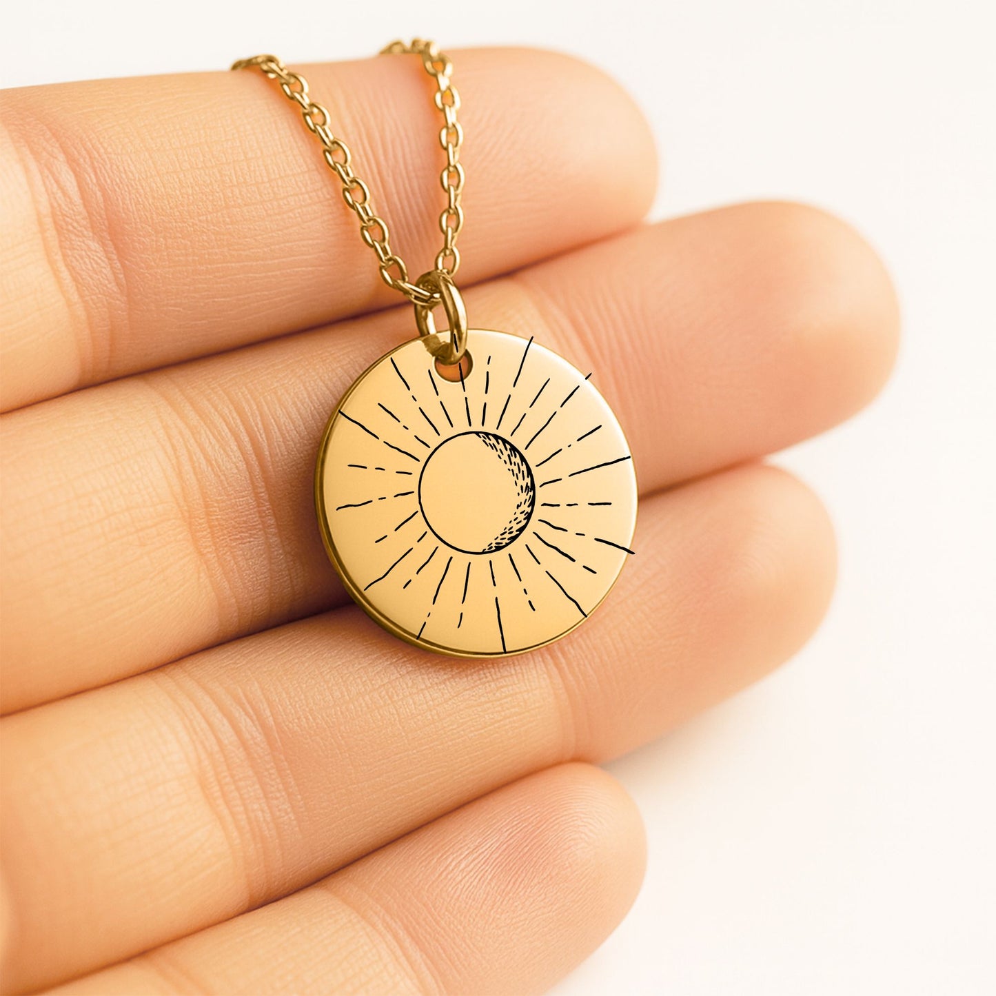 Personalized Graduation Jewelry Gift for Her - Sunray Engraved Gold Necklace with Inspiring Message Card, Custom Back Engraving