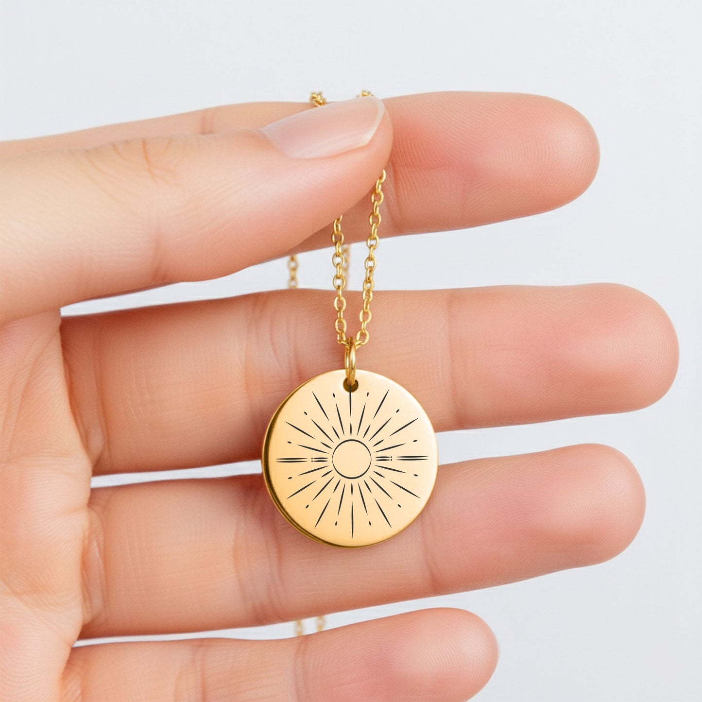 Personalized Graduation Jewelry Gift for Her - Sunray Engraved Gold Necklace with Inspiring Message Card, Custom Back Engraving